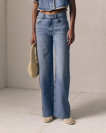 Le Jean- Crochet Trim Column Jeans- Mid Rise