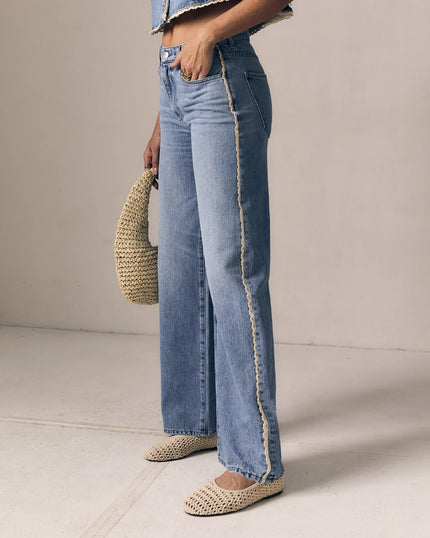 Le Jean- Crochet Trim Column Jeans- Mid Rise