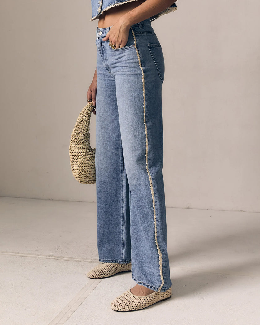 Le Jean- Crochet Trim Column Jeans- Mid Rise