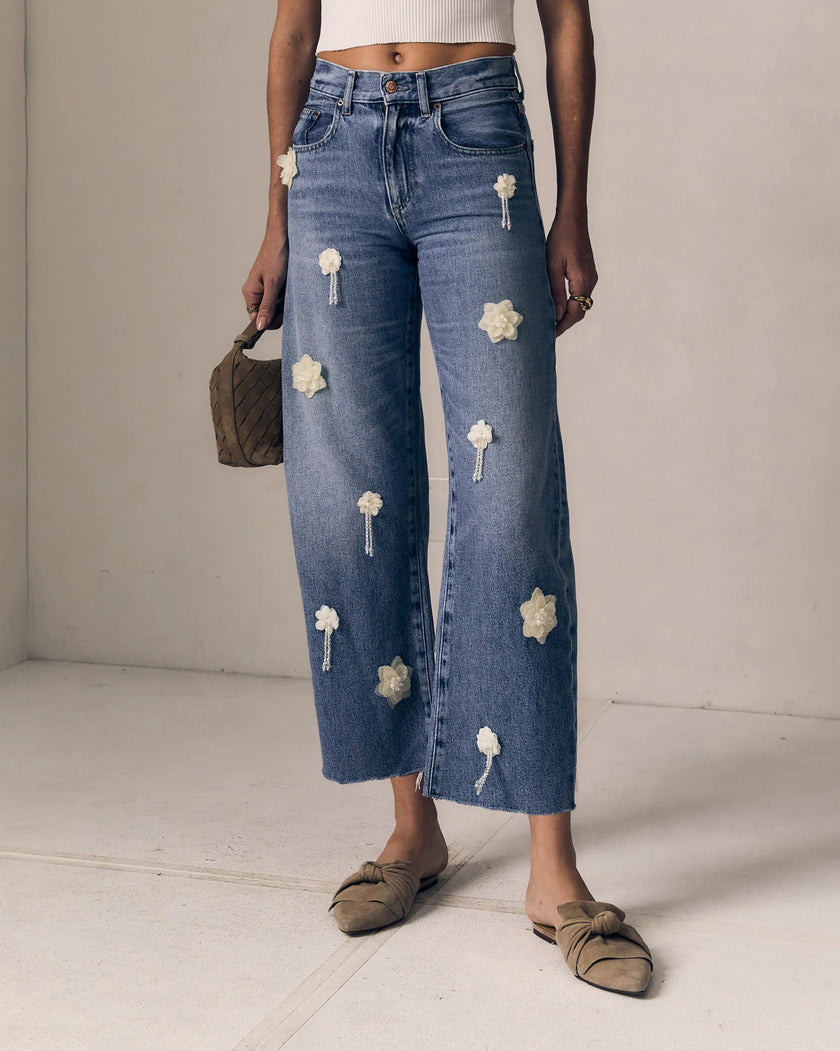 Le Jean- Flower Nomad Ankle- Mid Rise