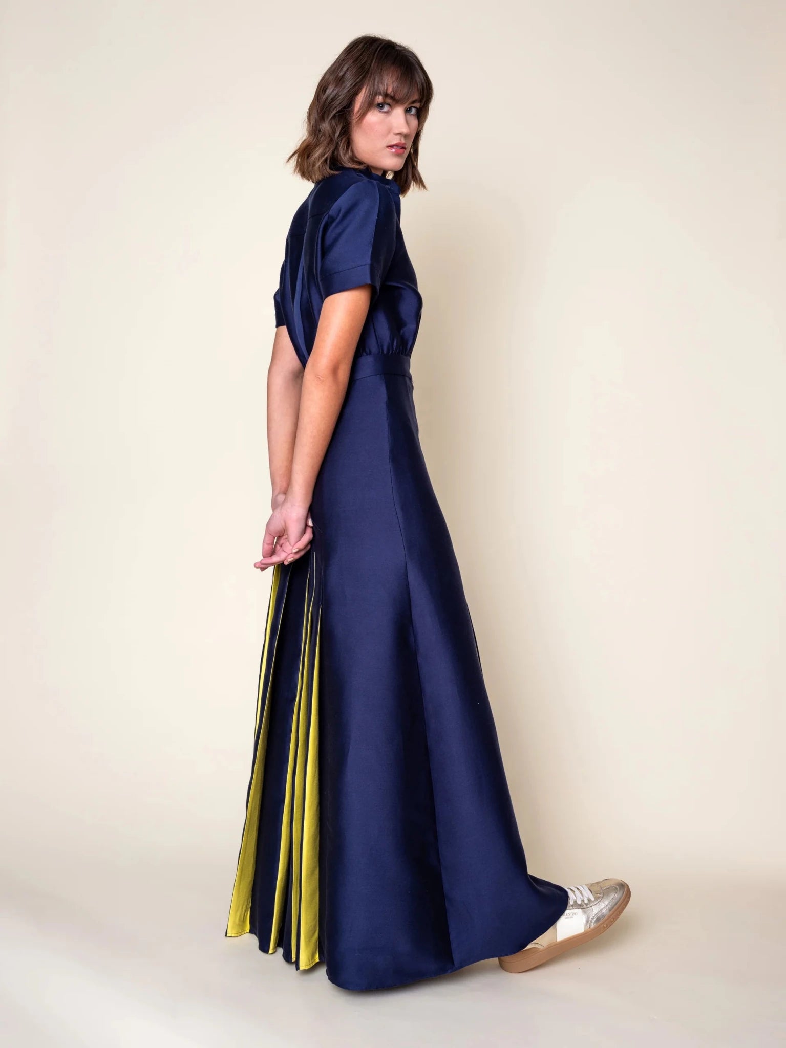 Daniel Gonzalez- Ella Asymmetrical Pleated Dress- Deep Ocean - Edit by Elaine Turner