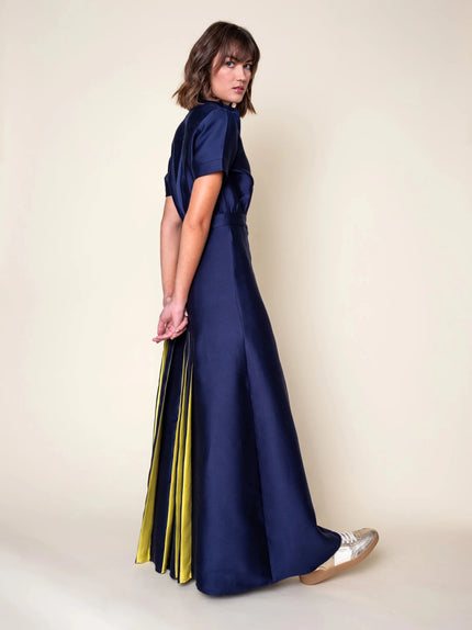 Daniel Gonzalez- Ella Asymmetrical Pleated Dress- Deep Ocean - Edit by Elaine Turner