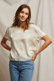 Delphine Satin Crew Neck Tee- Sugar - Edit by Elaine Turner