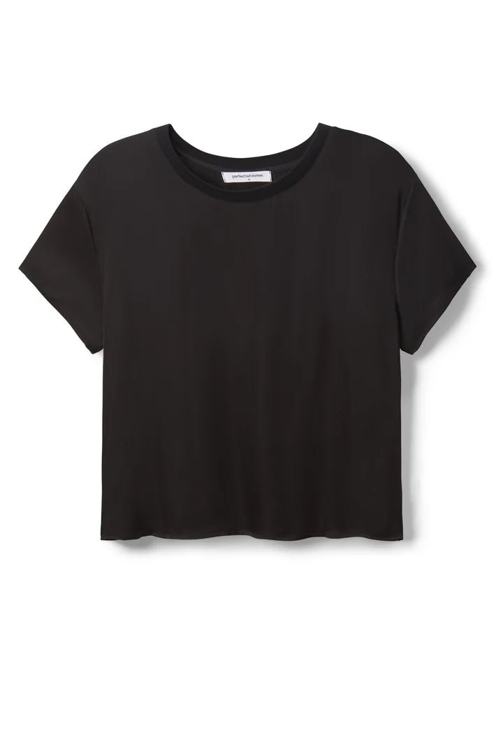 Delphine Satin Crew Neck Tee- True Black - Edit by Elaine Turner