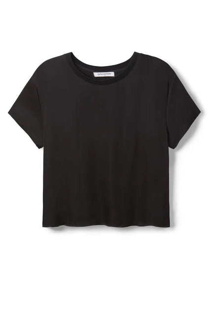 Delphine Satin Crew Neck Tee- True Black - Edit by Elaine Turner