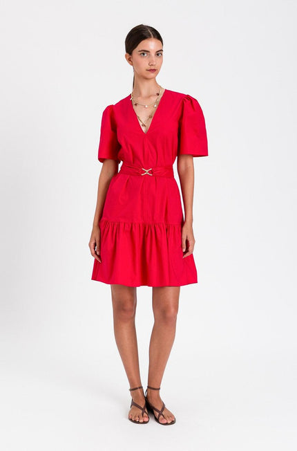 Twinset- Lipstick Red Short Poplin Dress