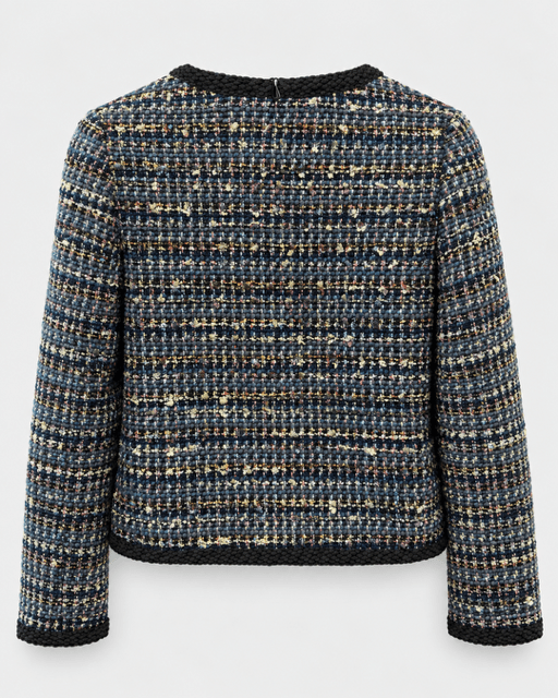 Edward Achour- Collarless Four-Pocket Tweed Jacket - Navy - Edit by Elaine Turner