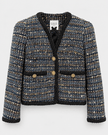 Edward Achour- Collarless Four-Pocket Tweed Jacket - Navy - Edit by Elaine Turner