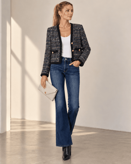 Edward Achour- Collarless Four-Pocket Tweed Jacket - Navy - Edit by Elaine Turner