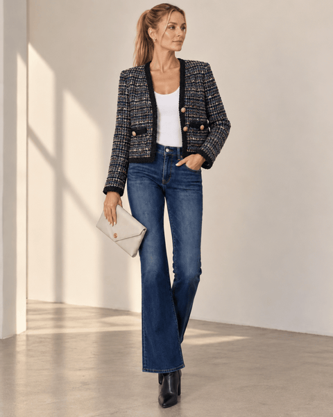 Edward Achour- Collarless Four-Pocket Tweed Jacket - Navy - Edit by Elaine Turner