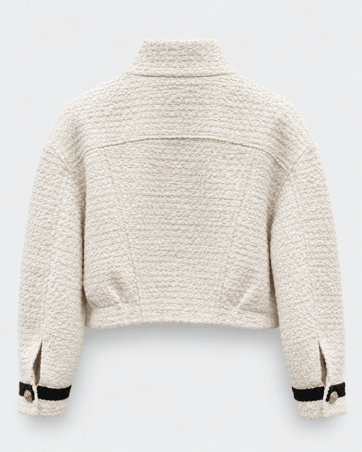 Edward Achour- Cropped Contrast Trim Boucle Jacket - Beige/Black - Edit by Elaine Turner