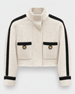 Edward Achour- Cropped Contrast Trim Boucle Jacket - Beige/Black - Edit by Elaine Turner