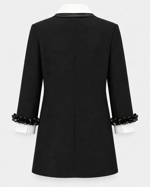 Edward Achour- Extended Length Shift Dress with Contrast Bib - Black - Edit by Elaine Turner