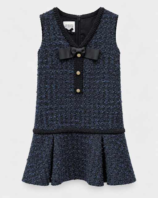 Edward Achour- Sleeveless Tweed Mini Dress with Ruffle Hem - Navy - Edit by Elaine Turner