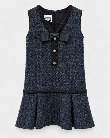 Edward Achour- Sleeveless Tweed Mini Dress with Ruffle Hem - Navy - Edit by Elaine Turner