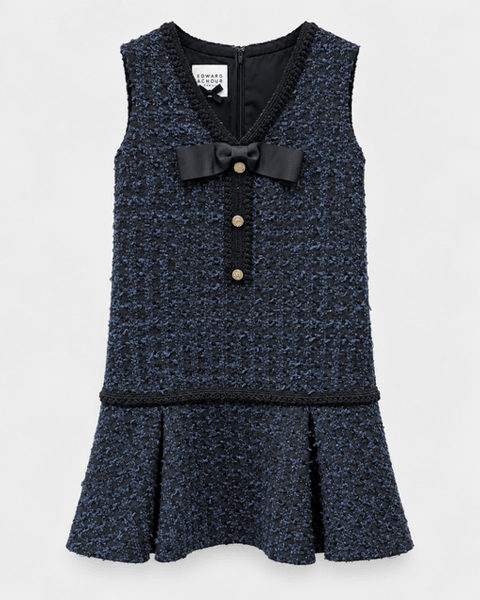 Edward Achour- Sleeveless Tweed Mini Dress with Ruffle Hem - Navy - Edit by Elaine Turner