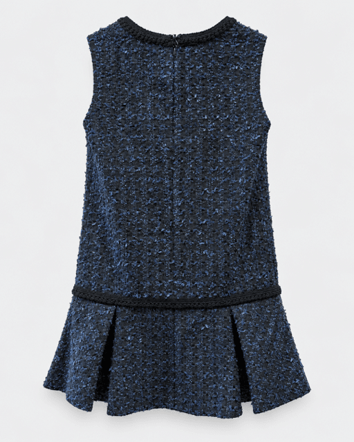 Edward Achour- Sleeveless Tweed Mini Dress with Ruffle Hem - Navy - Edit by Elaine Turner