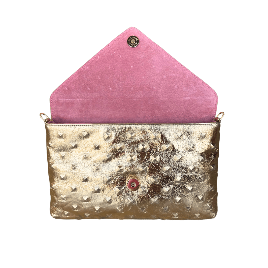 Elaine Turner- Bella Clutch- Gold Embossed Studded Leather - Edit by Elaine Turner