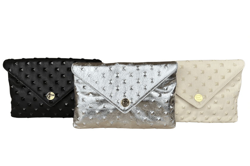 Elaine Turner- Bella Clutch- Silver Embossed Studded Leather - Edit by Elaine Turner
