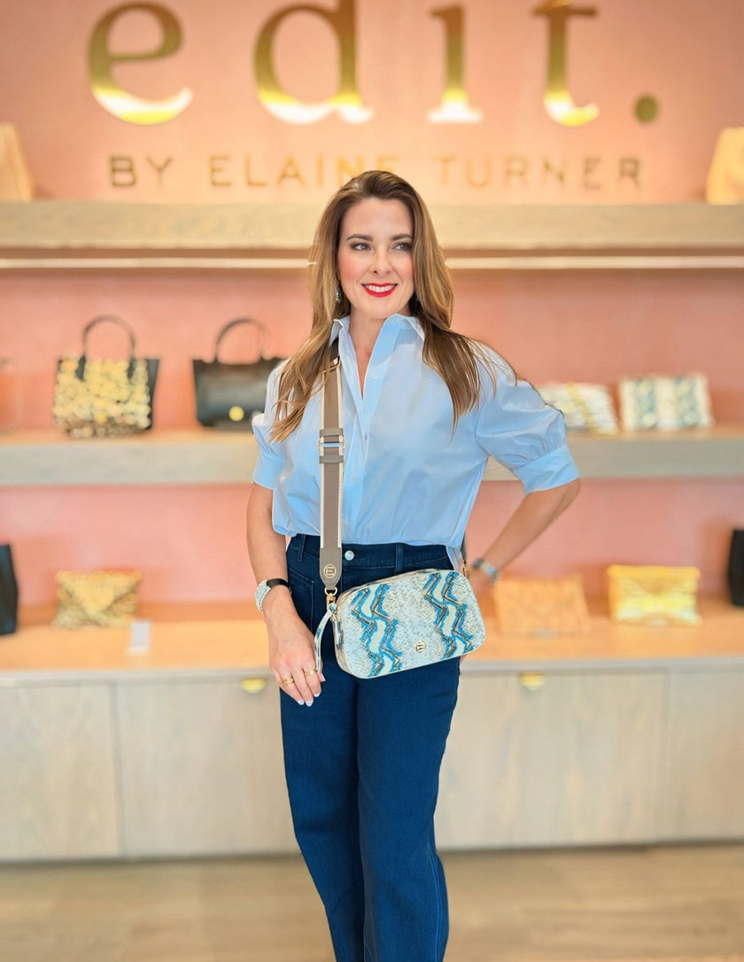 Elaine Turner- Jackie Camera Bag- Blue Multi Python - Edit by Elaine Turner