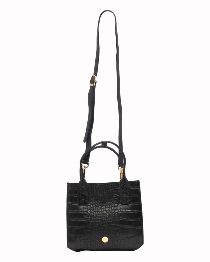 Elaine Turner- Mauney Satchel Bag- Black Embossed Croc - Edit by Elaine Turner