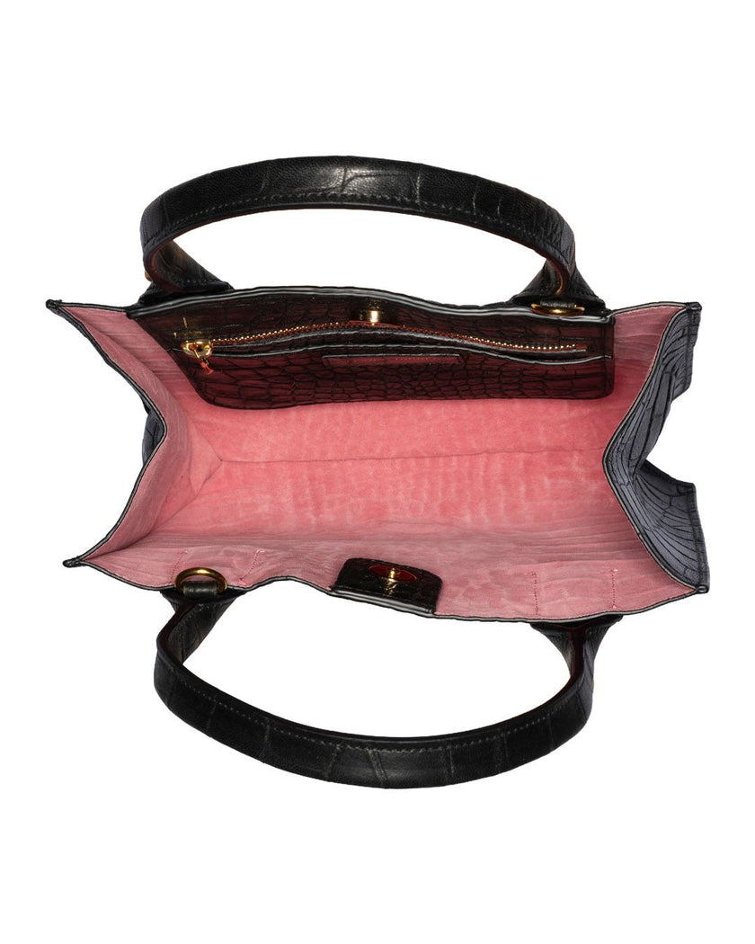 Elaine Turner- Mauney Satchel Bag- Black Embossed Croc - Edit by Elaine Turner