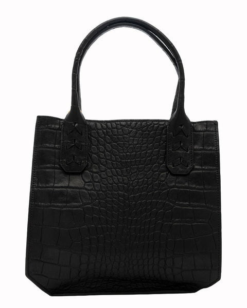 Elaine Turner- Mauney Satchel Bag- Black Embossed Croc - Edit by Elaine Turner