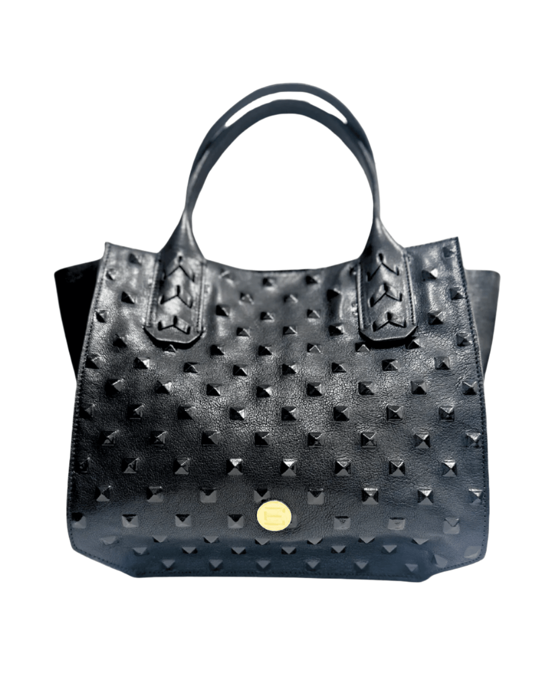 Elaine Turner- Mauney Satchel Bag- Black Embossed Studded Leather - Edit by Elaine Turner