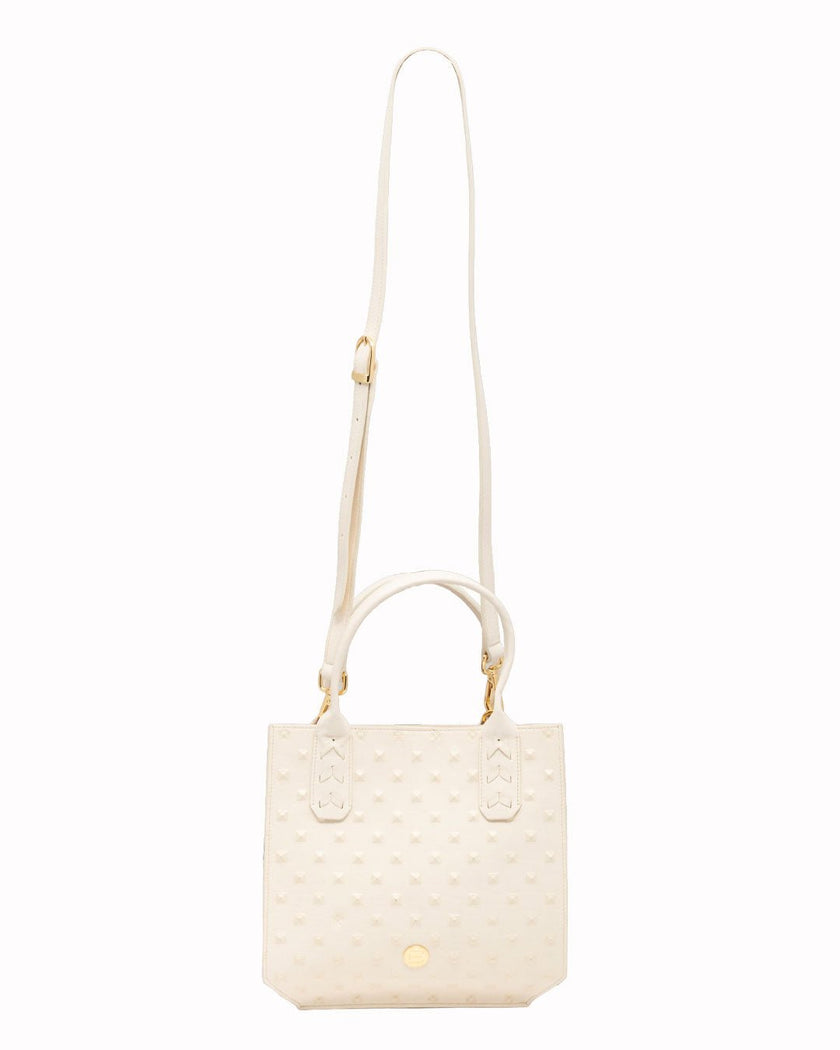 Elaine Turner- Mauney Satchel Bag- White Embossed Studded Leather - Edit by Elaine Turner