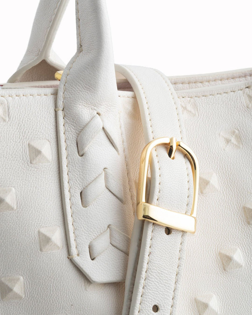 Elaine Turner- Mauney Satchel Bag- White Embossed Studded Leather - Edit by Elaine Turner