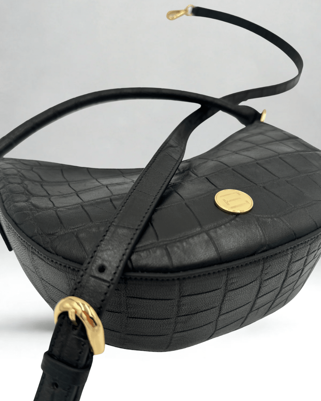 Elaine Turner- Sawyer Shoulder Bag- Black Croc - Edit by Elaine Turner