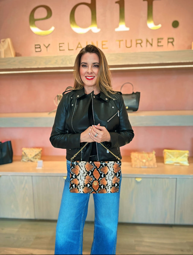 Elaine Turner- The Aerin Envelope Clutch - Orange Python - Edit by Elaine Turner