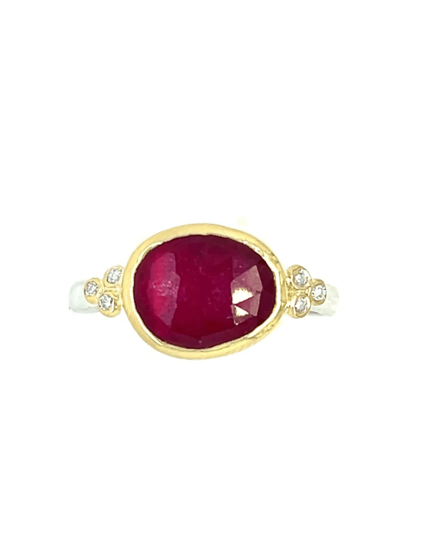 Emily Amey- Ruby and White Diamond Ring- 14k Yellow Gold - Edit by Elaine Turner