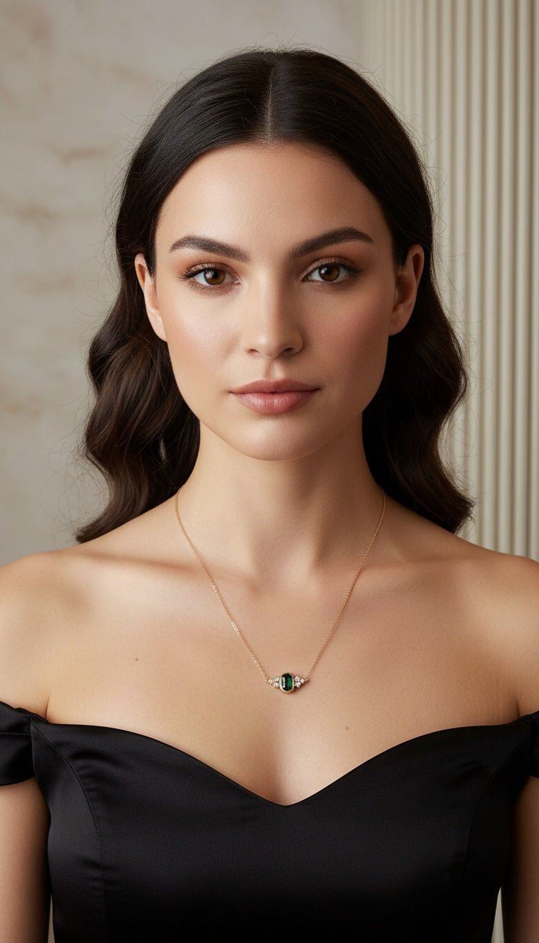 Emily Amey- Teal Tourmaline and White Diamond Necklace- 14k Gold - Edit by Elaine Turner