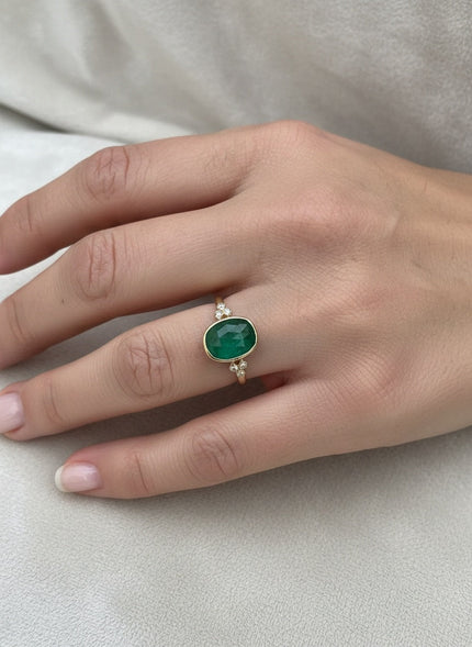 Emily Amey- Zambian Emerald Ring w/ Diamonds- 14k Yellow Gold - Edit by Elaine Turner
