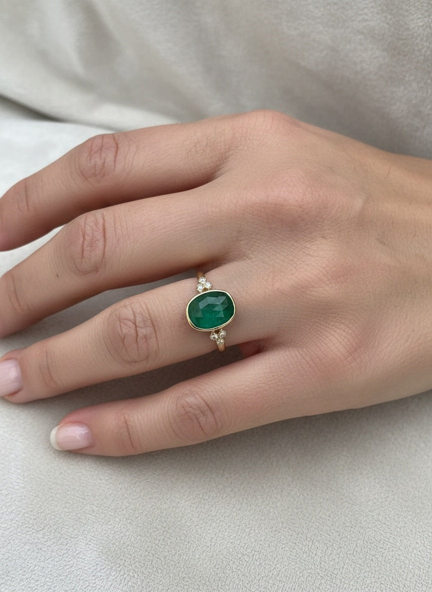 Emily Amey- Zambian Emerald Ring w/ Diamonds- 14k Yellow Gold - Edit by Elaine Turner