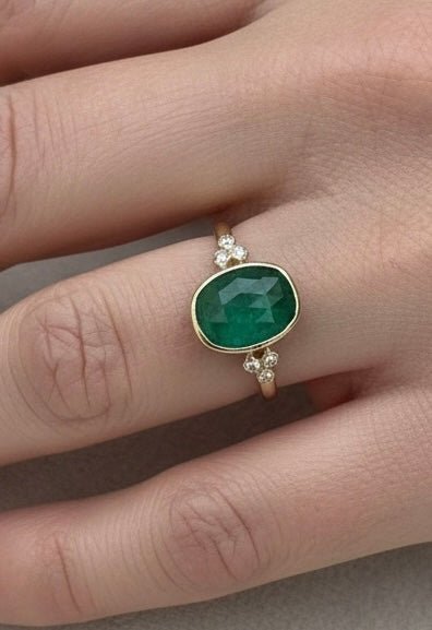 Emily Amey- Zambian Emerald Ring w/ Diamonds- 14k Yellow Gold - Edit by Elaine Turner