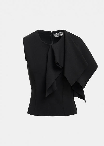 Essentiel Antwerp- Know Knitted Top with Frill - Black - Edit by Elaine Turner