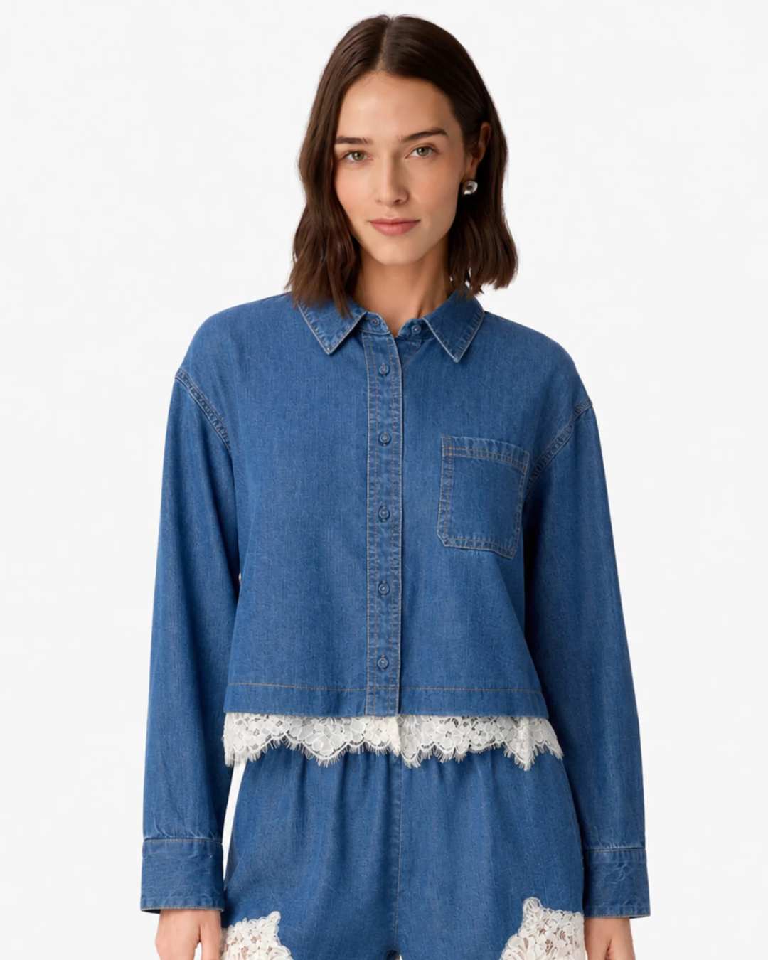 Garance Chambray Cropped Shirt Light Wash - Edit by Elaine Turner