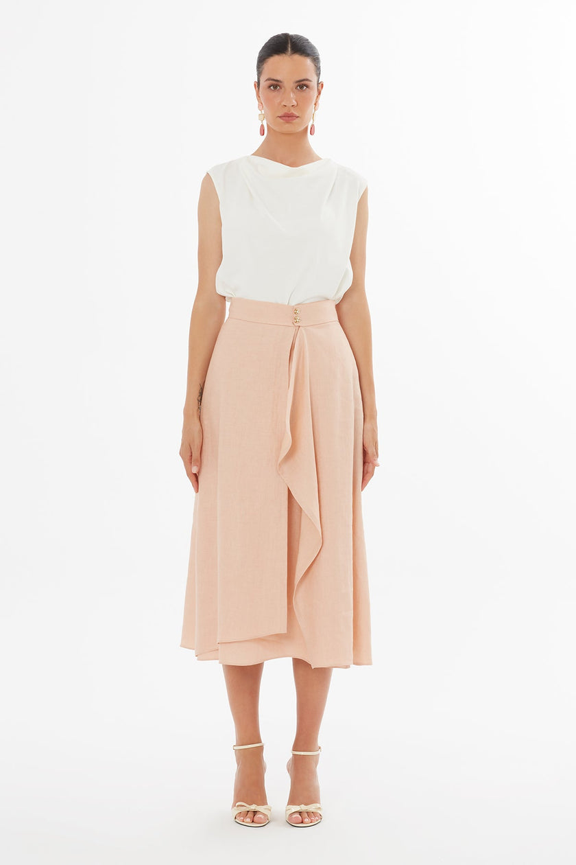 Gizia- Blush Ruffle Midi Skirt - Edit by Elaine Turner