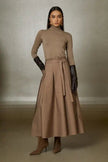 Gizia- Camel Pleated Midi Skirt with Belt - Camel - Edit by Elaine Turner