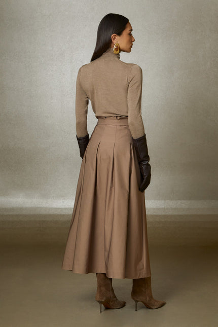 Gizia- Camel Pleated Midi Skirt with Belt - Camel - Edit by Elaine Turner