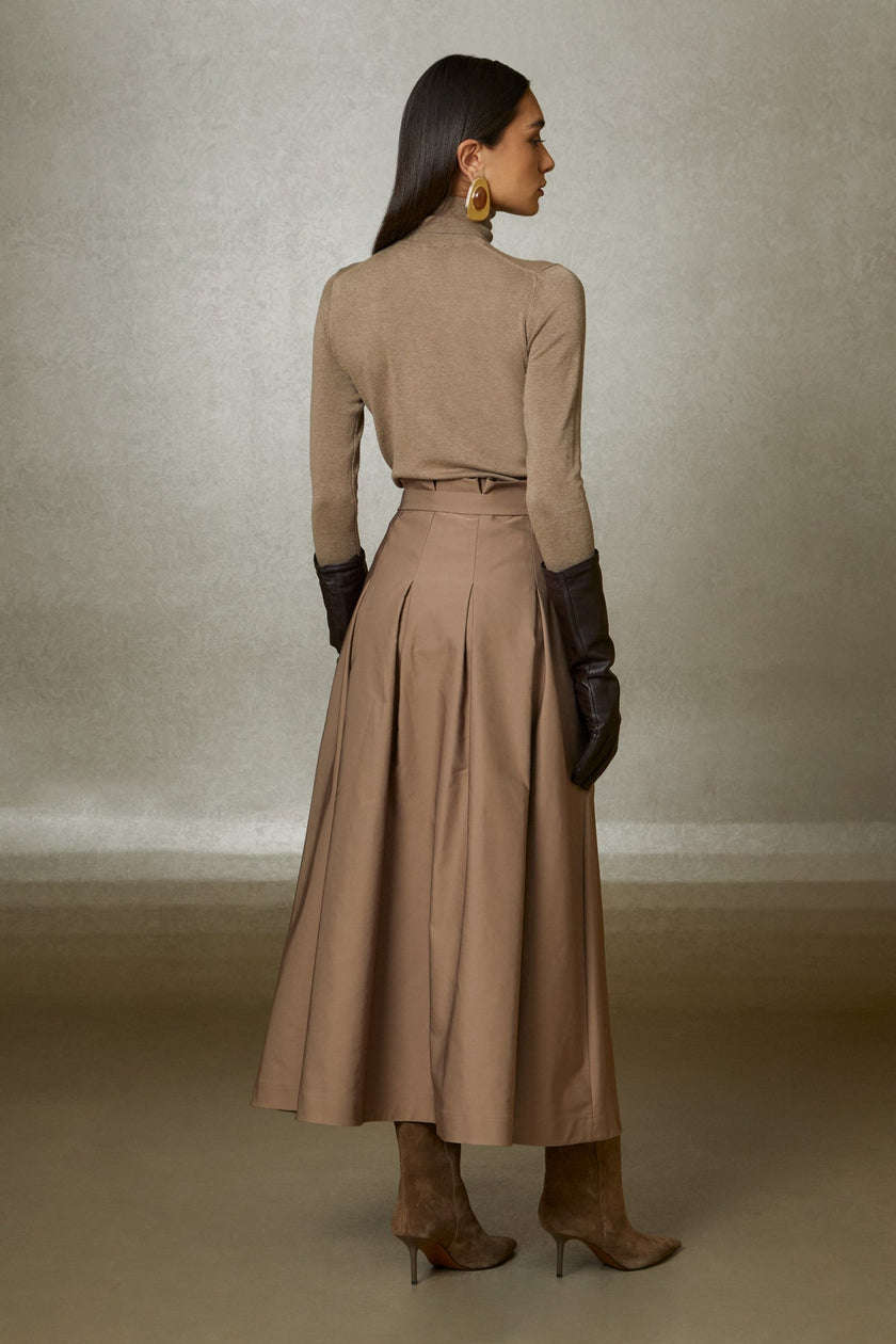 Gizia- Camel Pleated Midi Skirt with Belt - Camel - Edit by Elaine Turner
