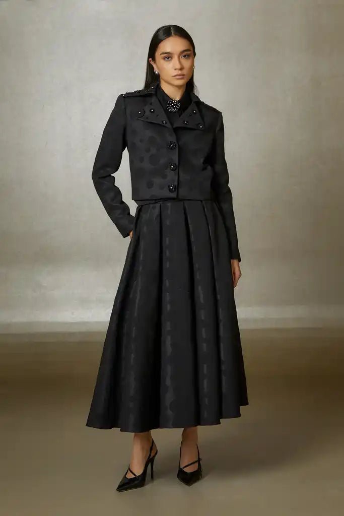 Gizia- Jacquard Embellished Cropped Jacket - Black - Edit by Elaine Turner
