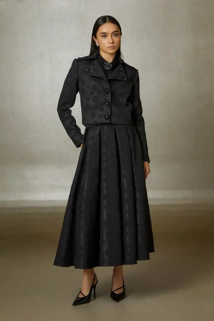 Gizia- Jacquard Embellished Cropped Jacket - Black - Edit by Elaine Turner