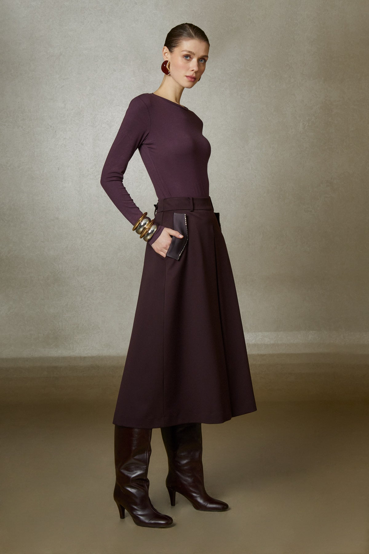 Gizia- Pleated Midi Skirt - Deep Aubergine - Edit by Elaine Turner