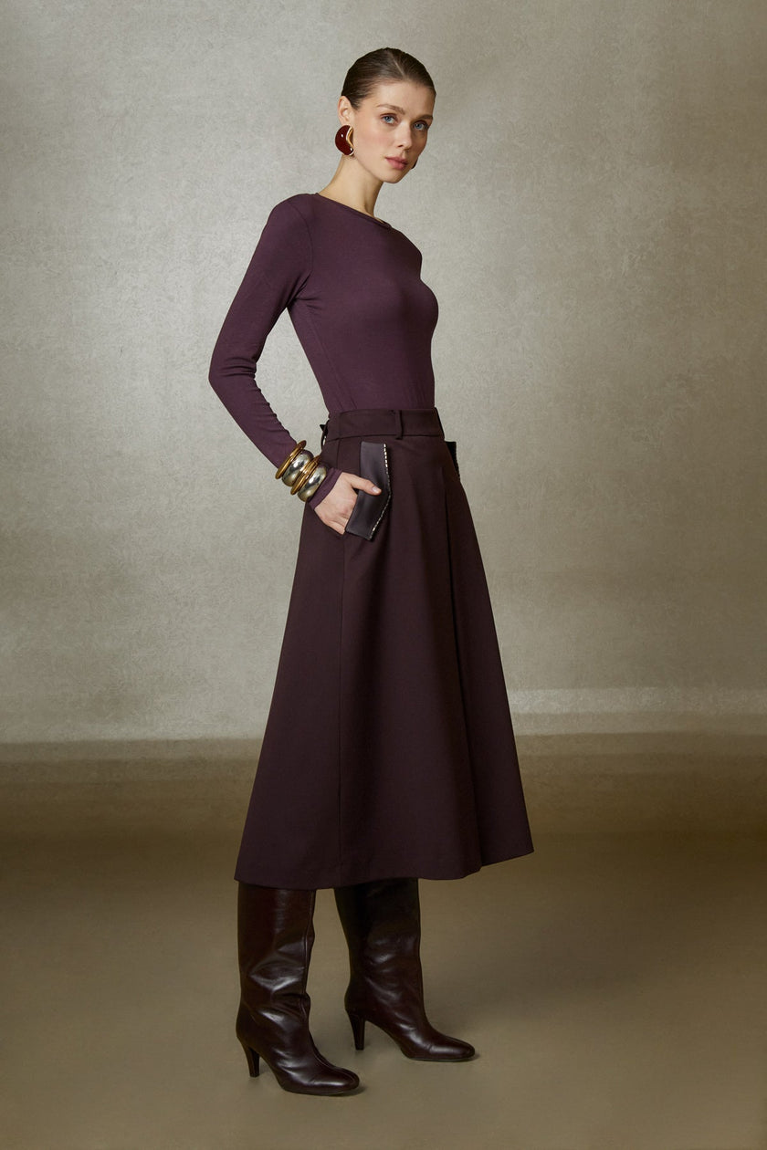 Gizia- Pleated Midi Skirt - Deep Aubergine - Edit by Elaine Turner