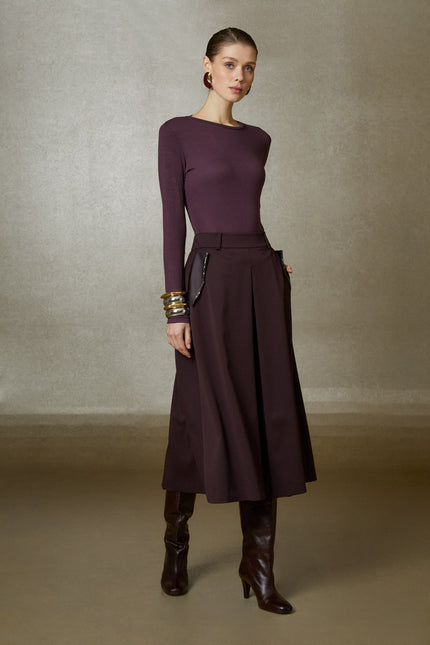 Gizia- Pleated Midi Skirt - Deep Aubergine - Edit by Elaine Turner
