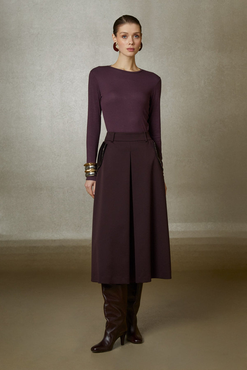 Gizia- Pleated Midi Skirt - Deep Aubergine - Edit by Elaine Turner
