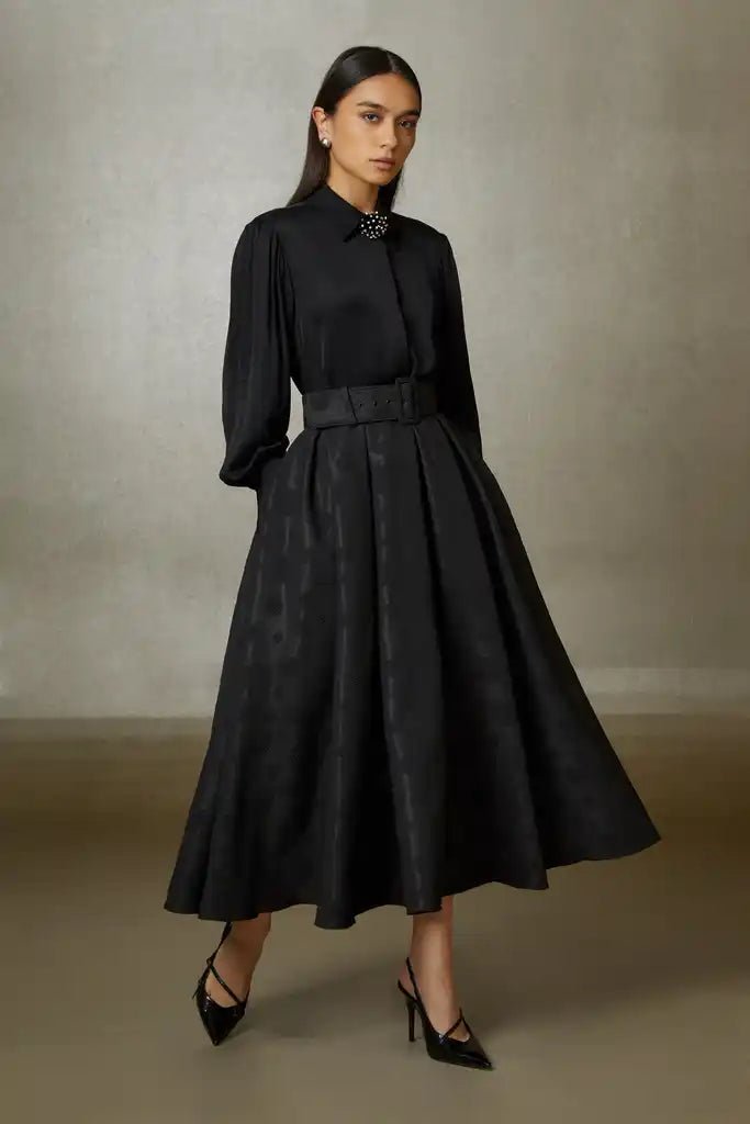 Gizia- Polka Dot Jacquard Midi Skirt - Black - Edit by Elaine Turner